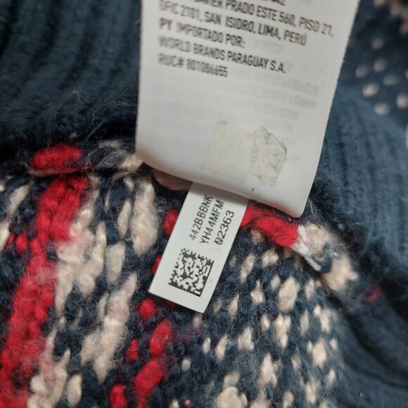 American Eagle Mens Hooded Sweater Size Medium Birdseye Fair Isle Blue Winter - Picture 9 of 11